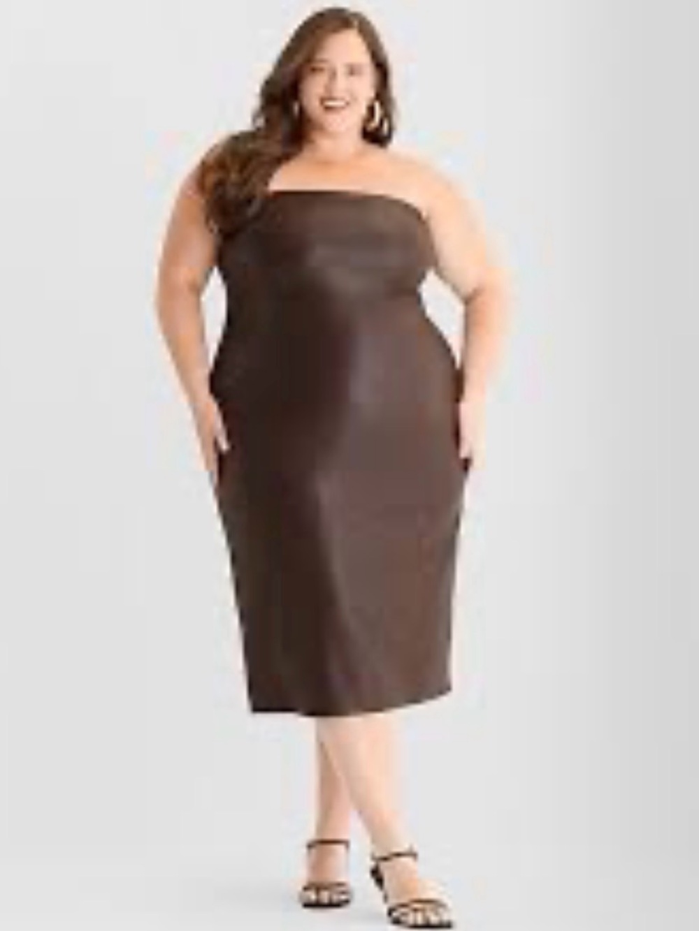 NWT Ashley Graham Women's Brown Faux Leather Sleeveless Midi Sheath Dress 20W